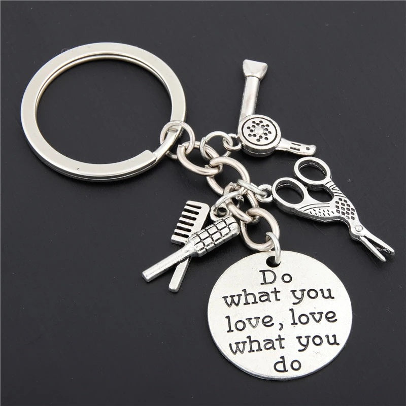 Scissors Hair Dryer Comb Styling Hairdresser Simple Alloy Key Ring