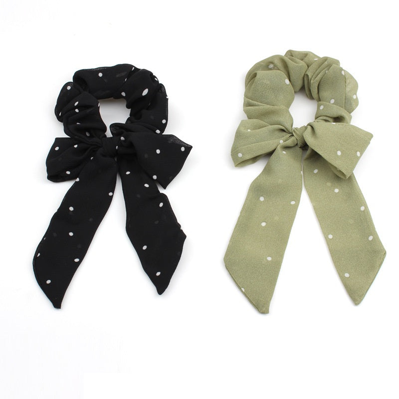 All-match And Cute Bow Ribbon Small Polka Dot Chiffon Ponytail Released Circle Head Accessories