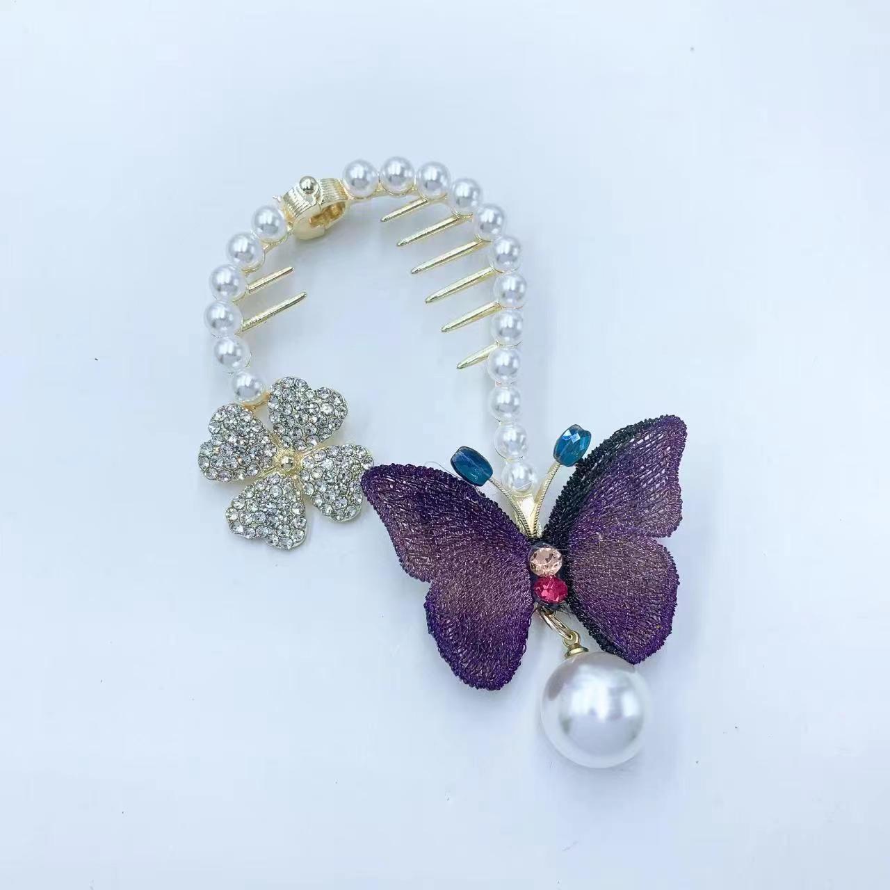 Temperament New Pearl Gradual Color Butterfly Hairpin Girl