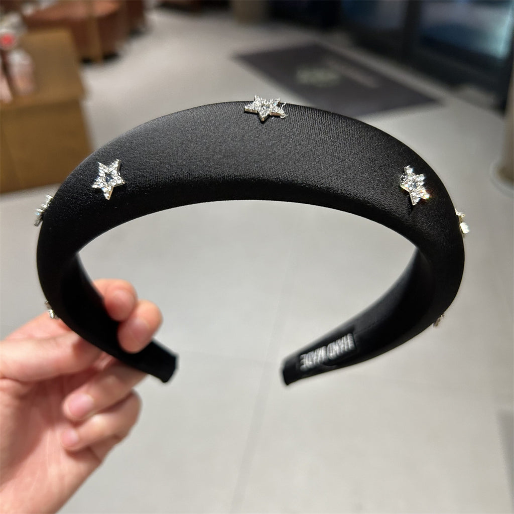 Headband For Women High-Crown Headband With Starry Rhinestones Hair Clip For Flyaways