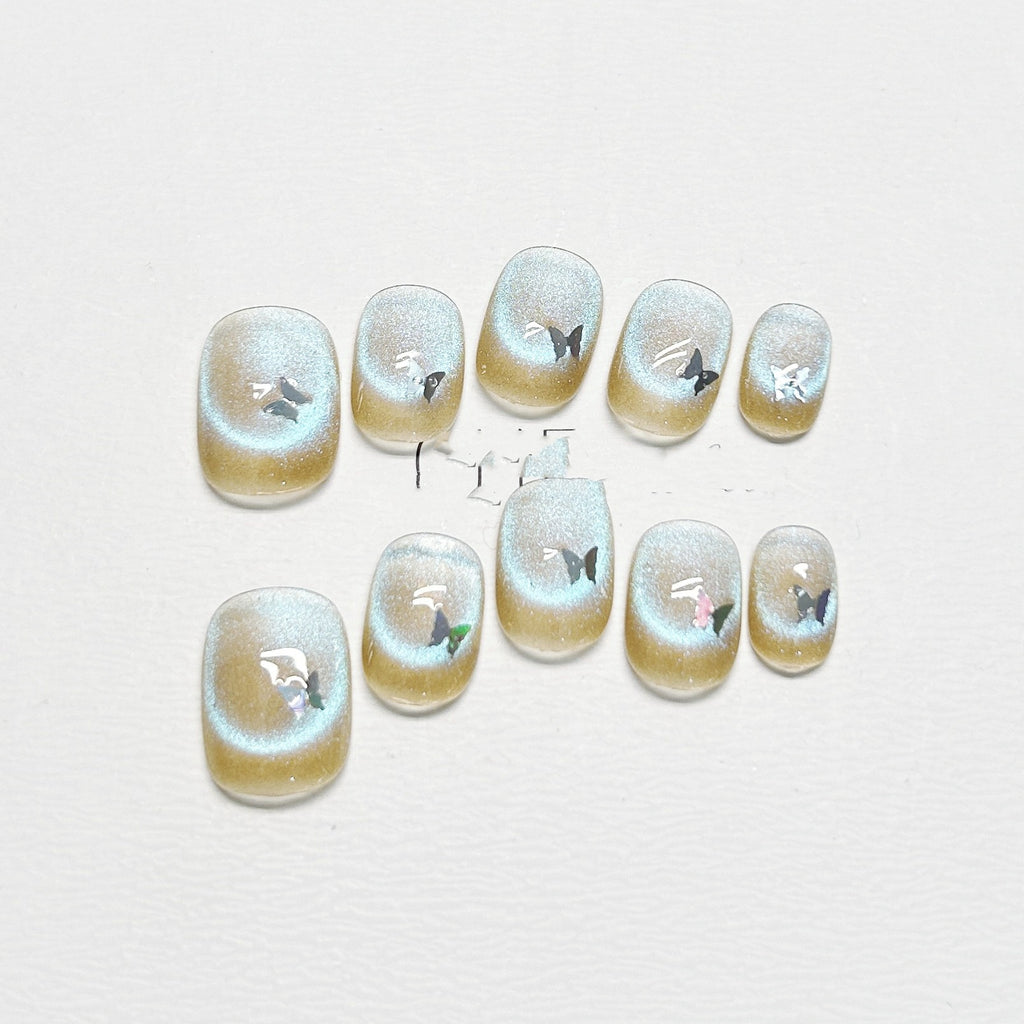 Nail Tip Short Fluorescent Cat Eye Butterfly