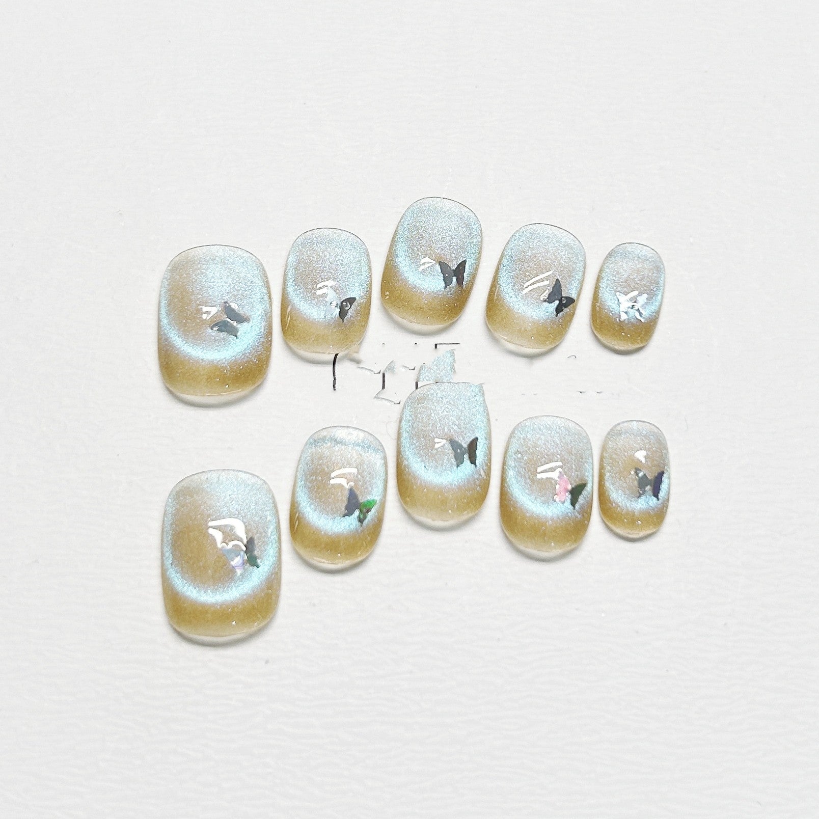 Nail Tip Short Fluorescent Cat Eye Butterfly