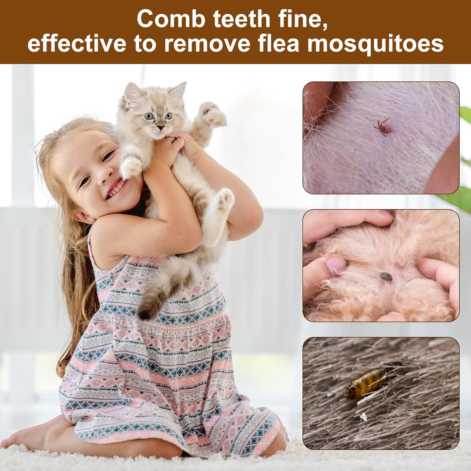 Flea Comb For Cats  Wooden Cat Comb Pet Comb With Rounded-Tip Teeth Tangles And Loose Fur Grooming Comb Tool For Cats Dogs And Rabbits Tangled Hair