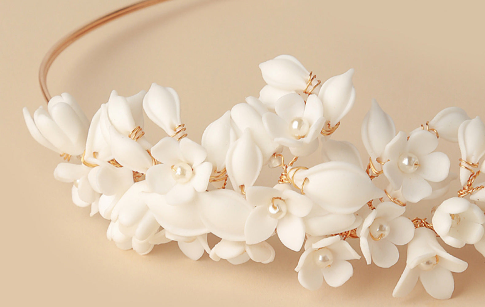 White Ceramic Flower Headwear For Women