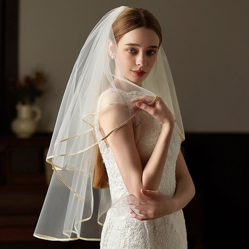 Double Champagne Edge Metal Hair Comb Bride Wedding License Trip Shoot Veil