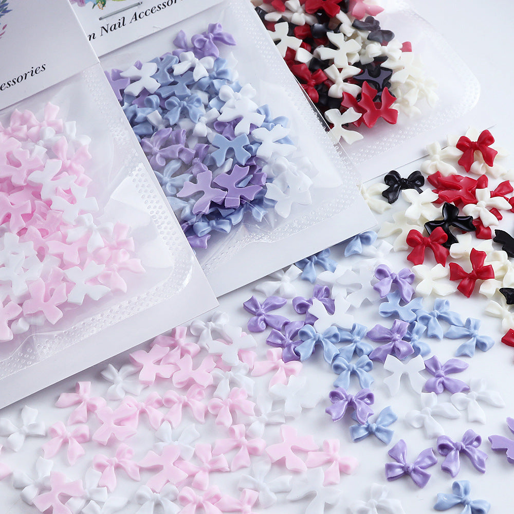 50 Pieces White Ribbon Bowknot Nail Jewelry
