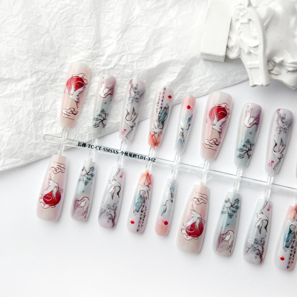 Chinese Style Landscape New Chinese Style Butterfly Crane Nail Beauty Bright Surface