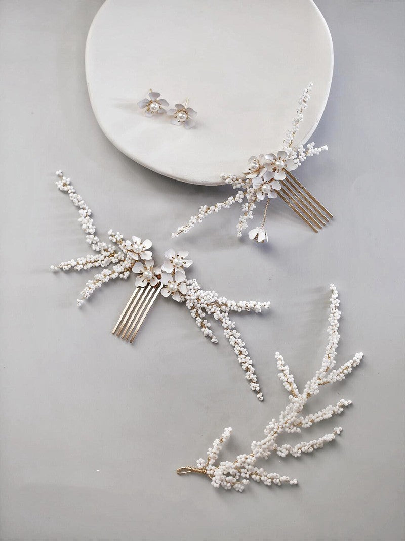 White Flower Hair Comb Bridal Headwear