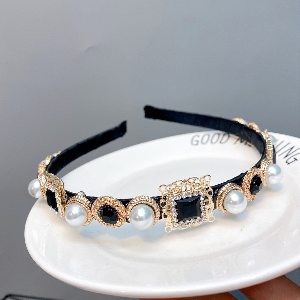 European And American Baroque Headband With Pearls And Diamonds