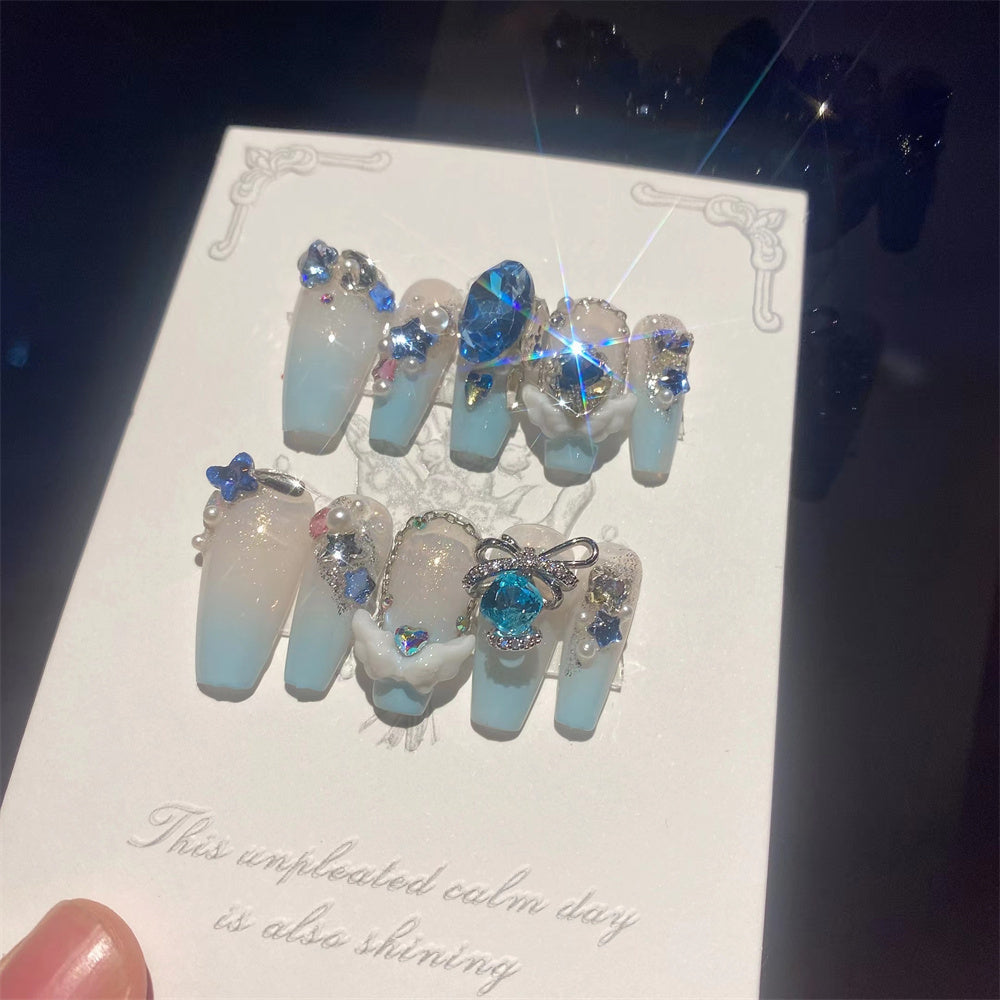 Sea Blue Dove Egg False Nail Stickers Are Desirable