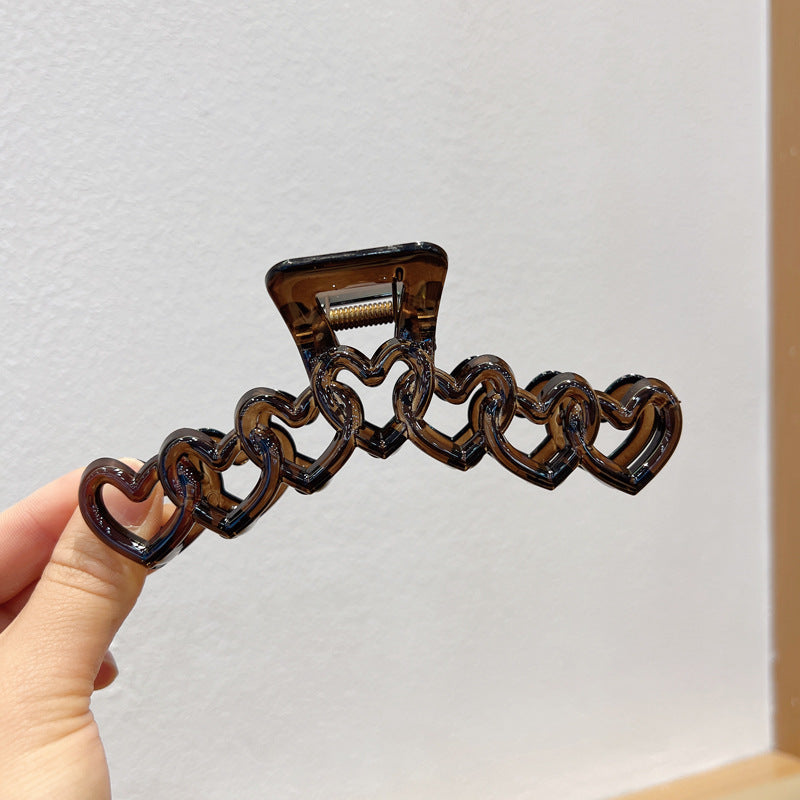 Transparent Brown Large Size Hollow Heart-shaped Barrettes