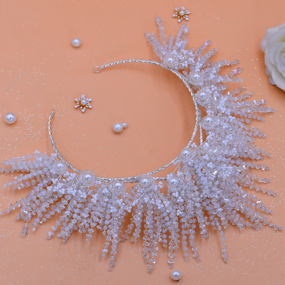 Wedding Headpiece Silver Handmade Crystal Big Crown