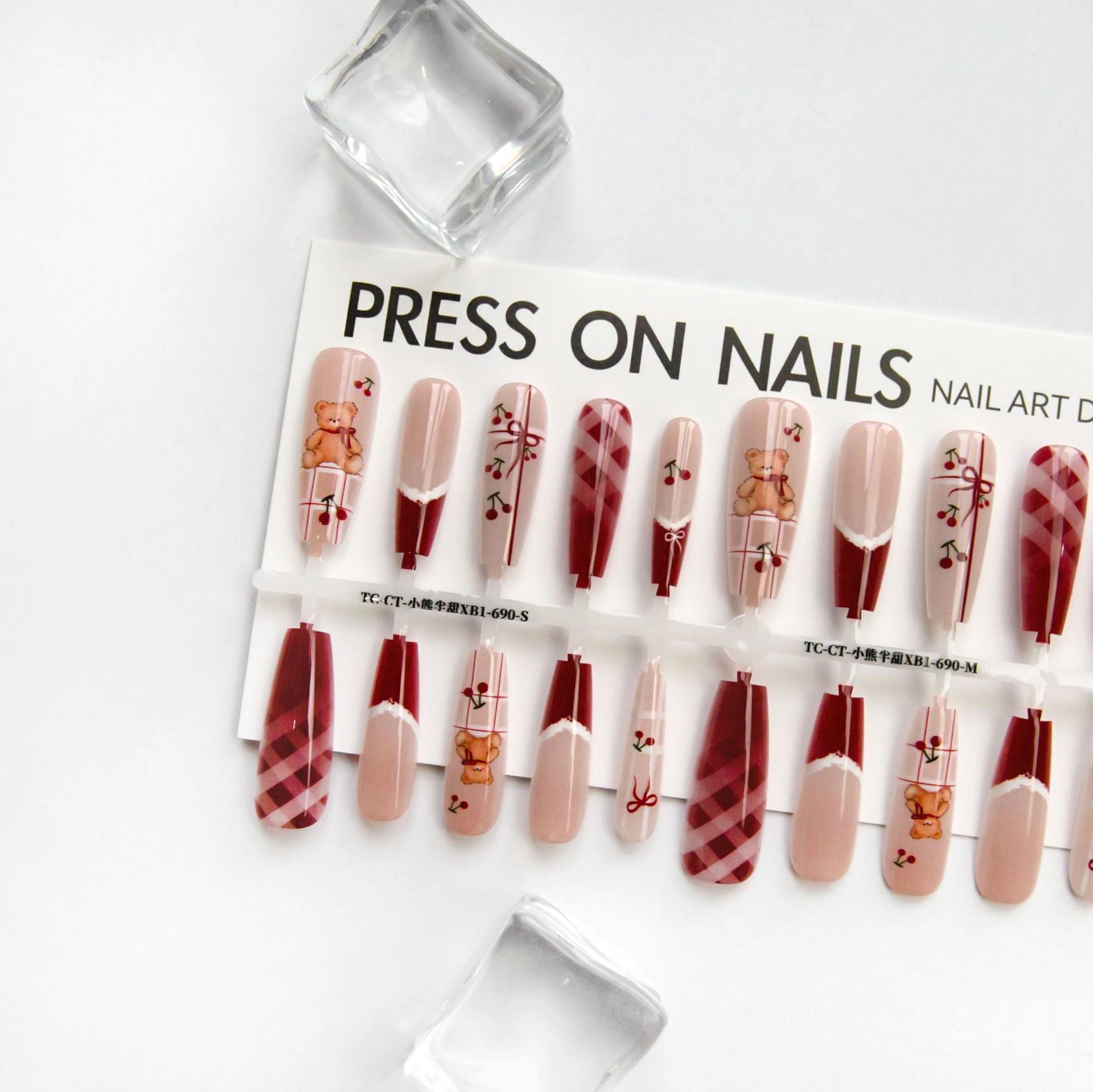 Press On Nails Semi-finished Product Wearing Nail Two-dimensional Cartoon Bear New Year Red Series Prefabricated Wearing Nail