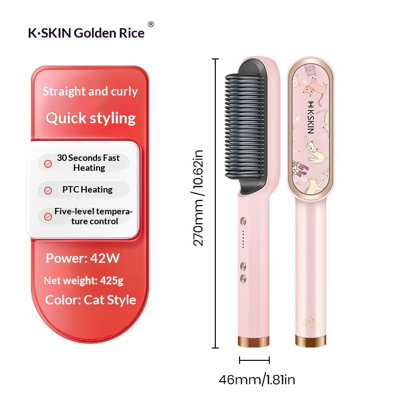 Hair Straightener Curling Iron CatThemed Gift Set Smoothing Hair Straightening Comb