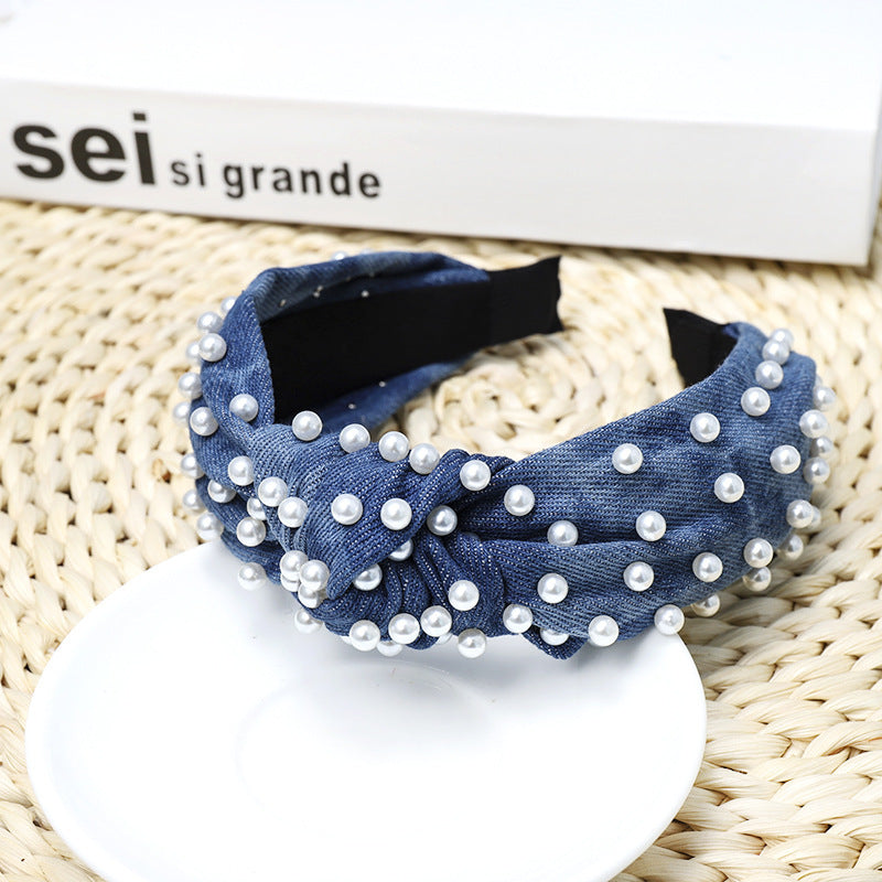Ladies Playful Denim Nail Pearl Headband