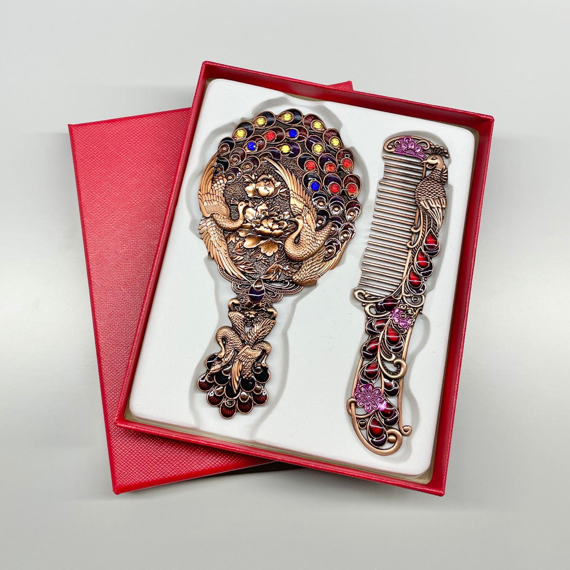 Metal Makeup Mirror Portable Comb Set