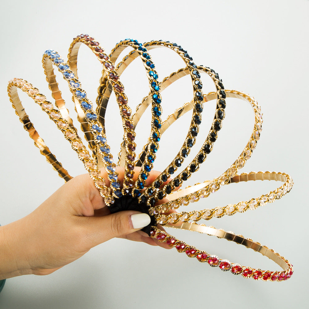 Retro Metal Korean Crystal Chain Winding Headband