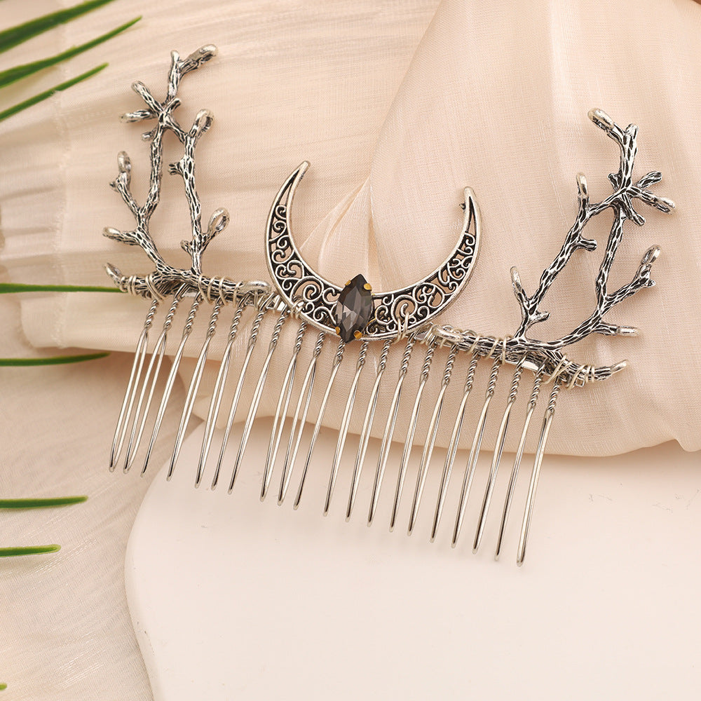Retro Branch-and-Crescent Moon Hair Comb For Women Fashionable Headpiece