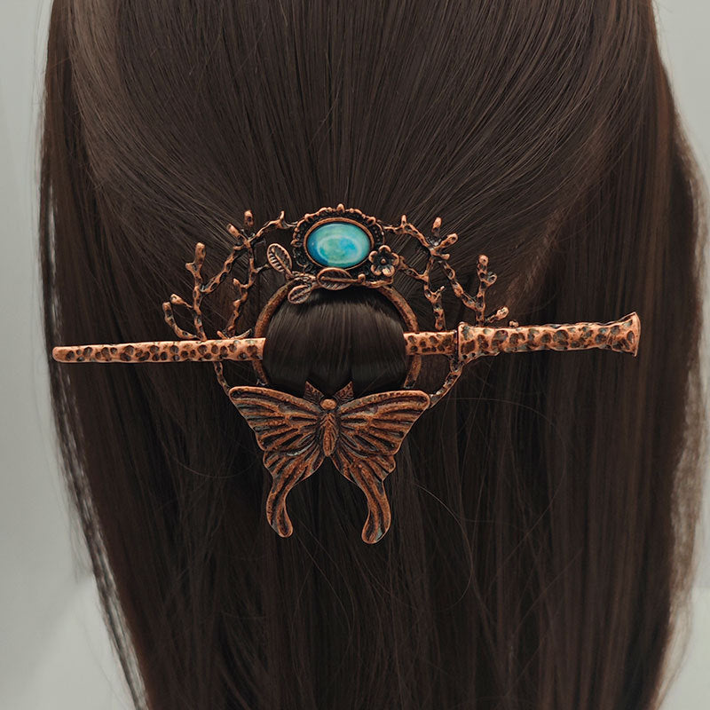 Retro Nordic Moon Stone Butterfly Hairpin