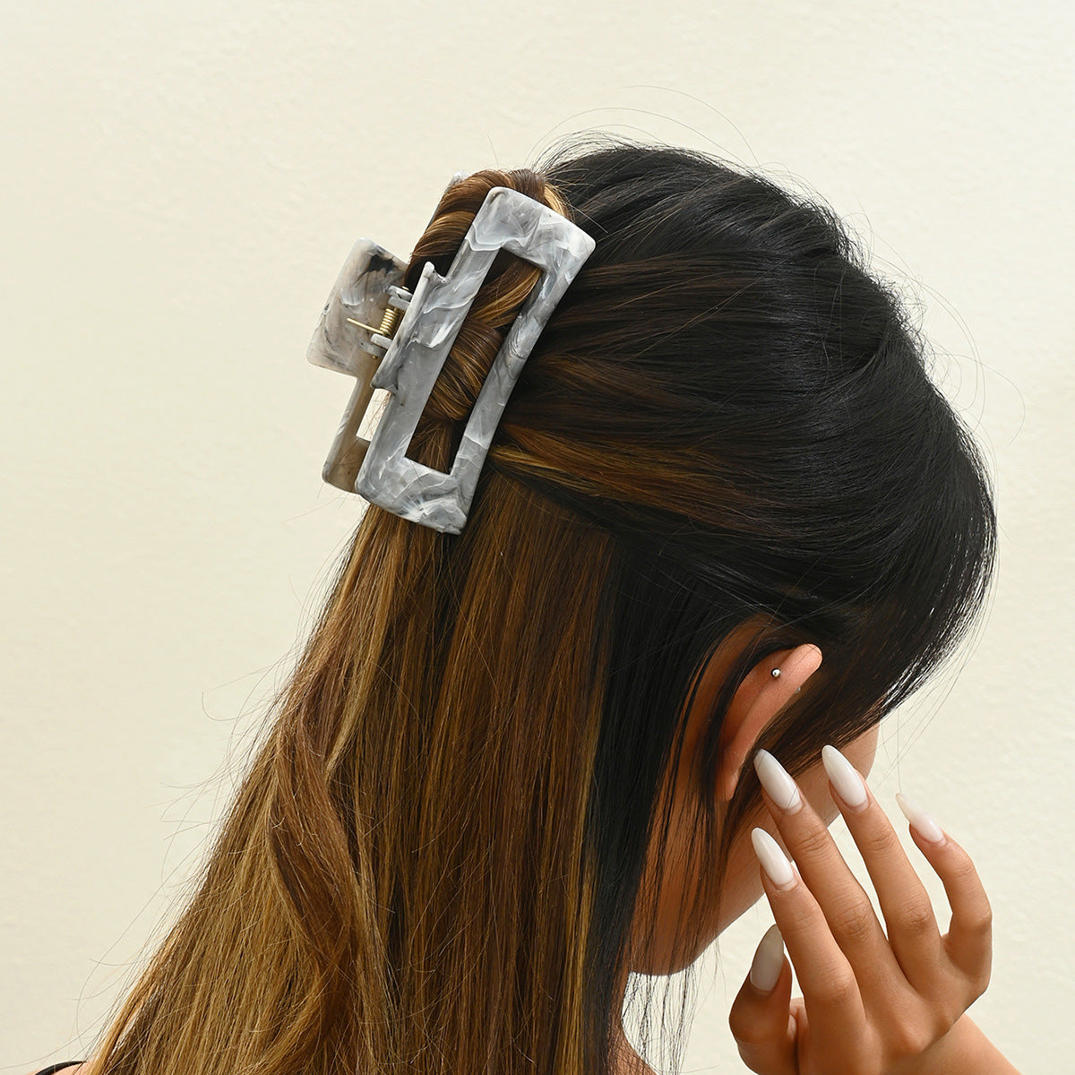 Women's Summer Marble Color Rectangular Barrettes