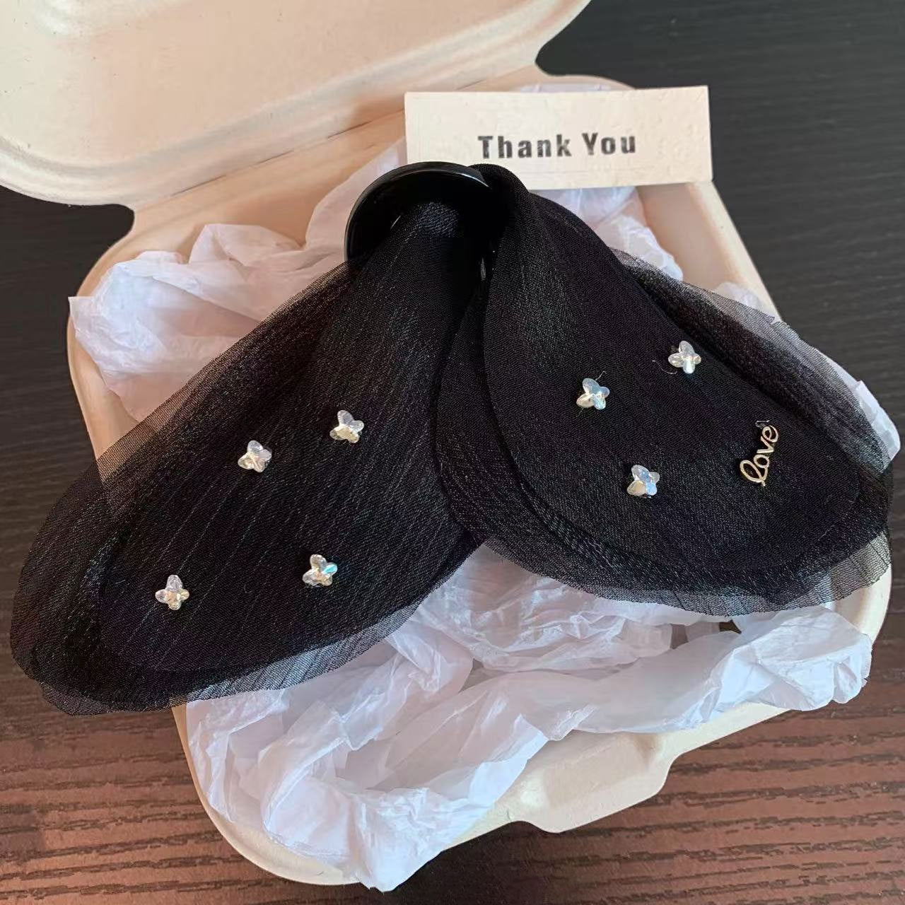 New Tulle Butterfly High-grade Headdress Barrettes Women's French Retro Simple Mesh Solid Color French Super Fairy Grip
