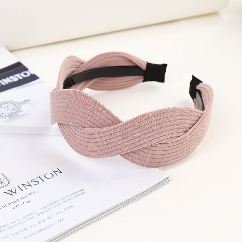 Fabric striped cross-knotted wide-brim hair accessory