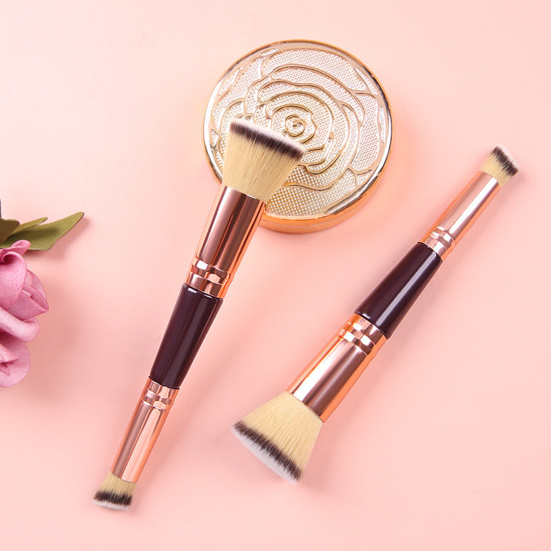 Double-headed Wooden Handle Makeup Flat Head Powder Foundation Brush