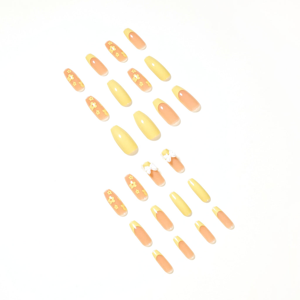 Goose Yellow Cream Small Flower French Wear Finished Nail Beauty Fake Nails Removable Nail Tip