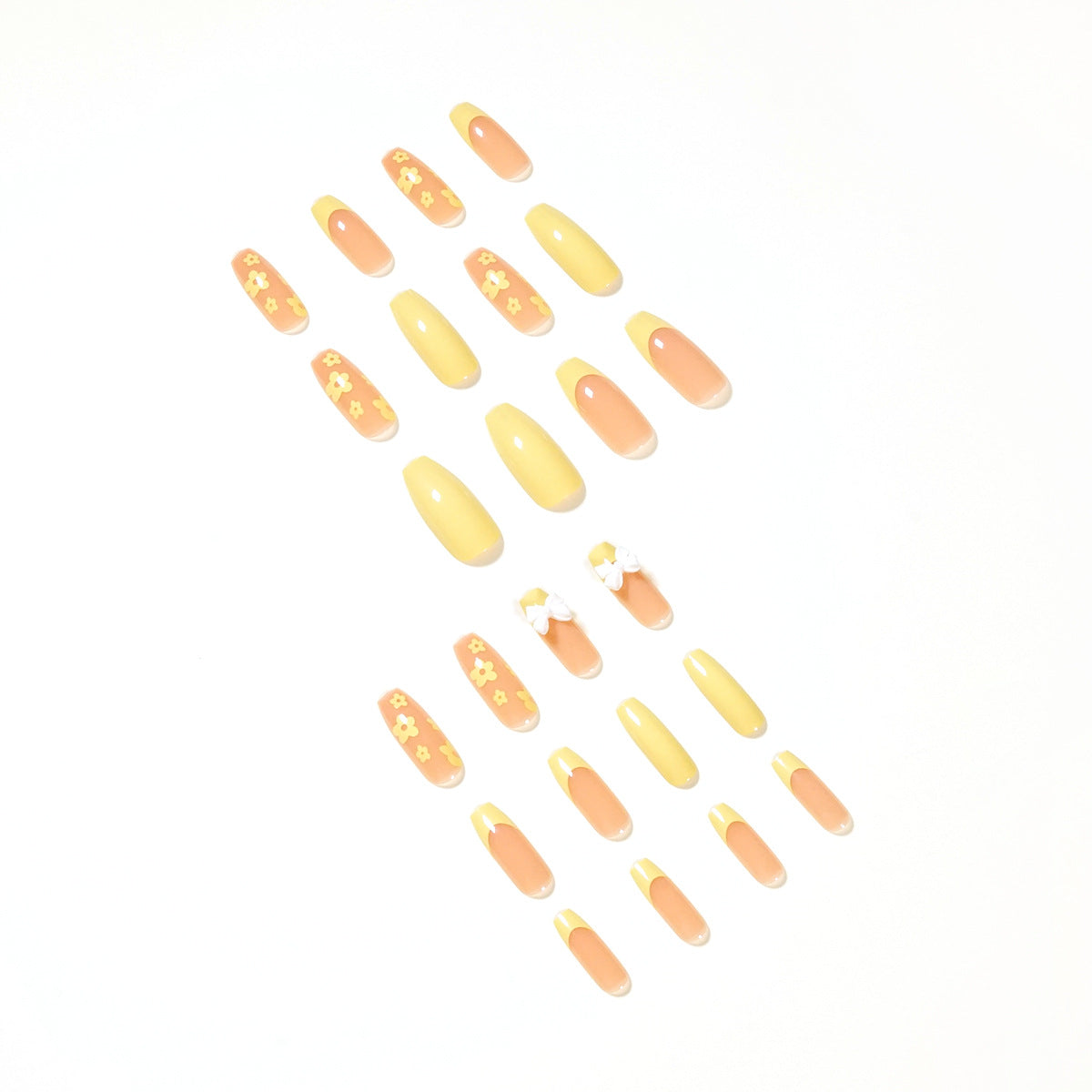 Goose Yellow Cream Small Flower French Wear Finished Nail Beauty Fake Nails Removable Nail Tip