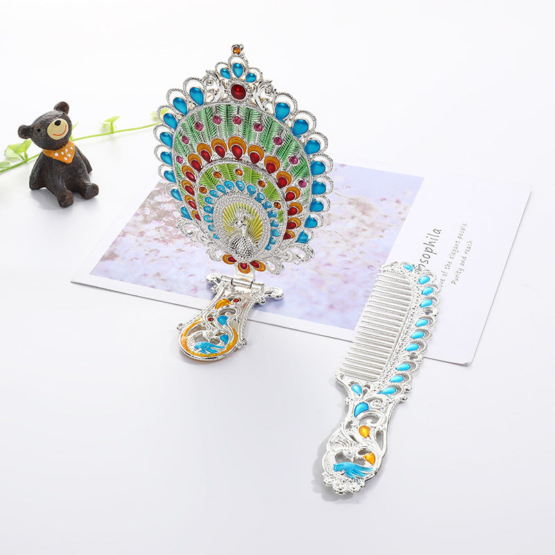 Portable Portable Folding Metal Handle Beauty Comb Mirror
