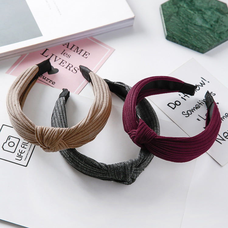 Simple solid color knit knotted wide-brimmed vintage headband versatile hair accessories