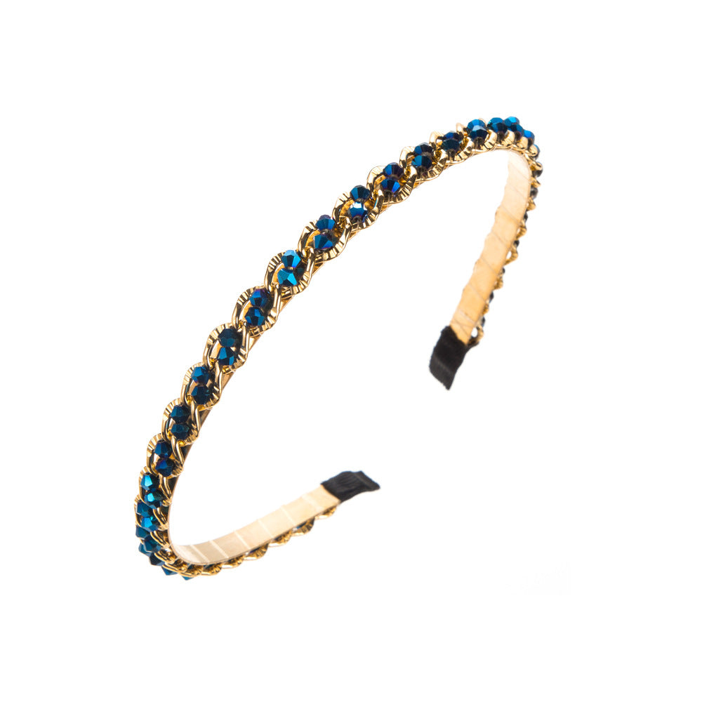 Retro Metal Korean Crystal Chain Winding Headband