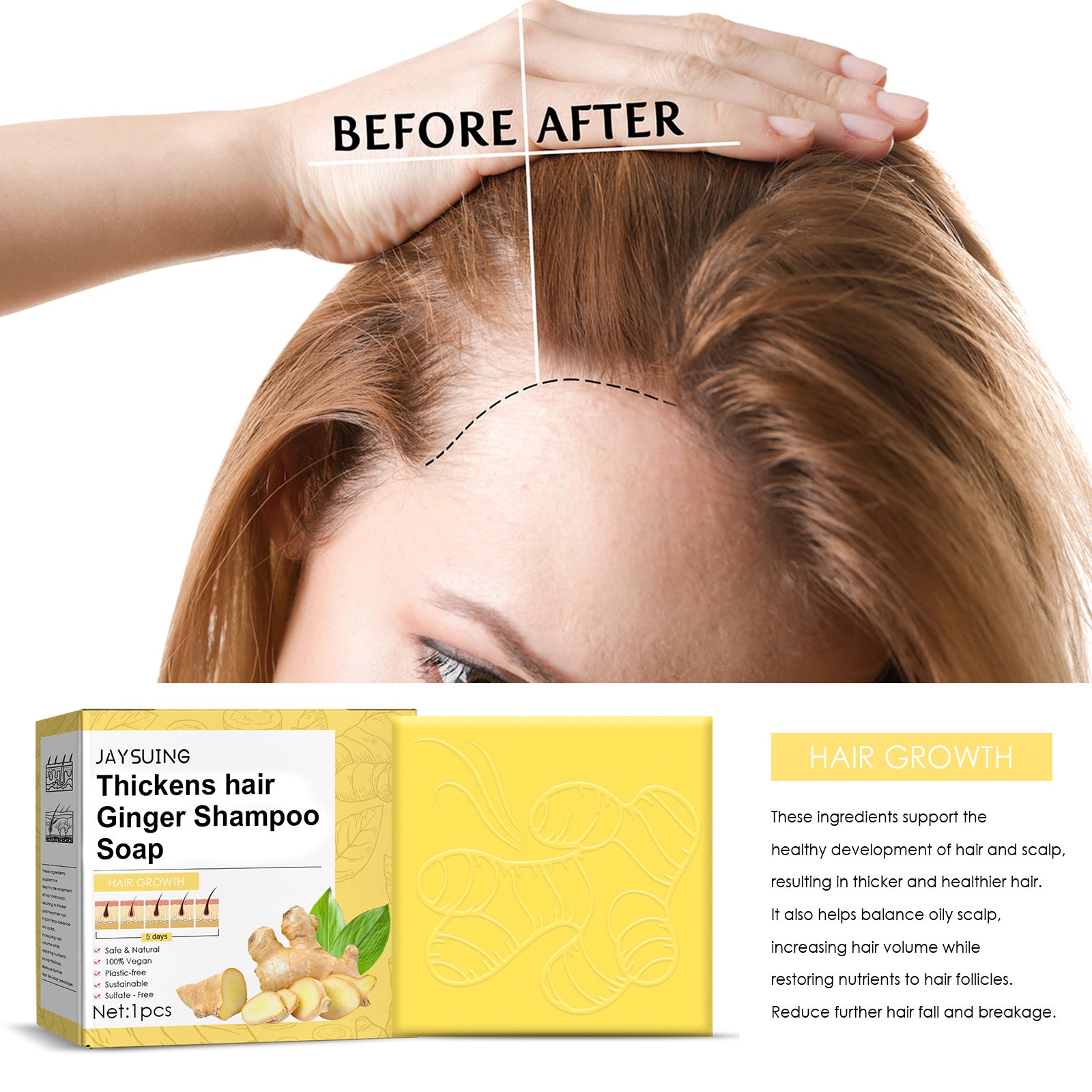 Jaysuing Ginger Dense Hair Shampoo Soap