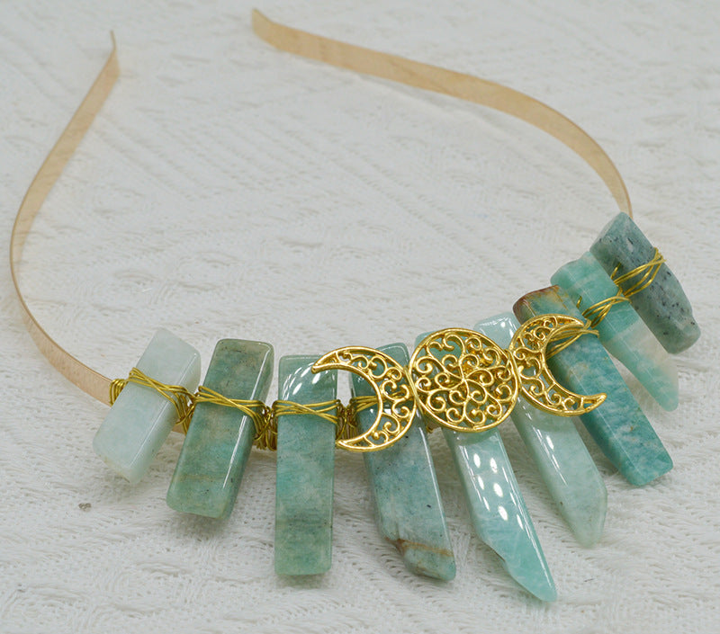 Natural Crystal Triple Golden Moon Headband