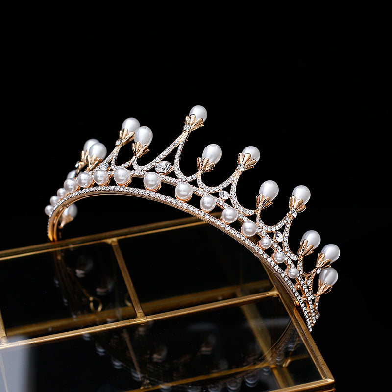 Bridal Crown Tiara Rhinestone Pearl Korean Wedding