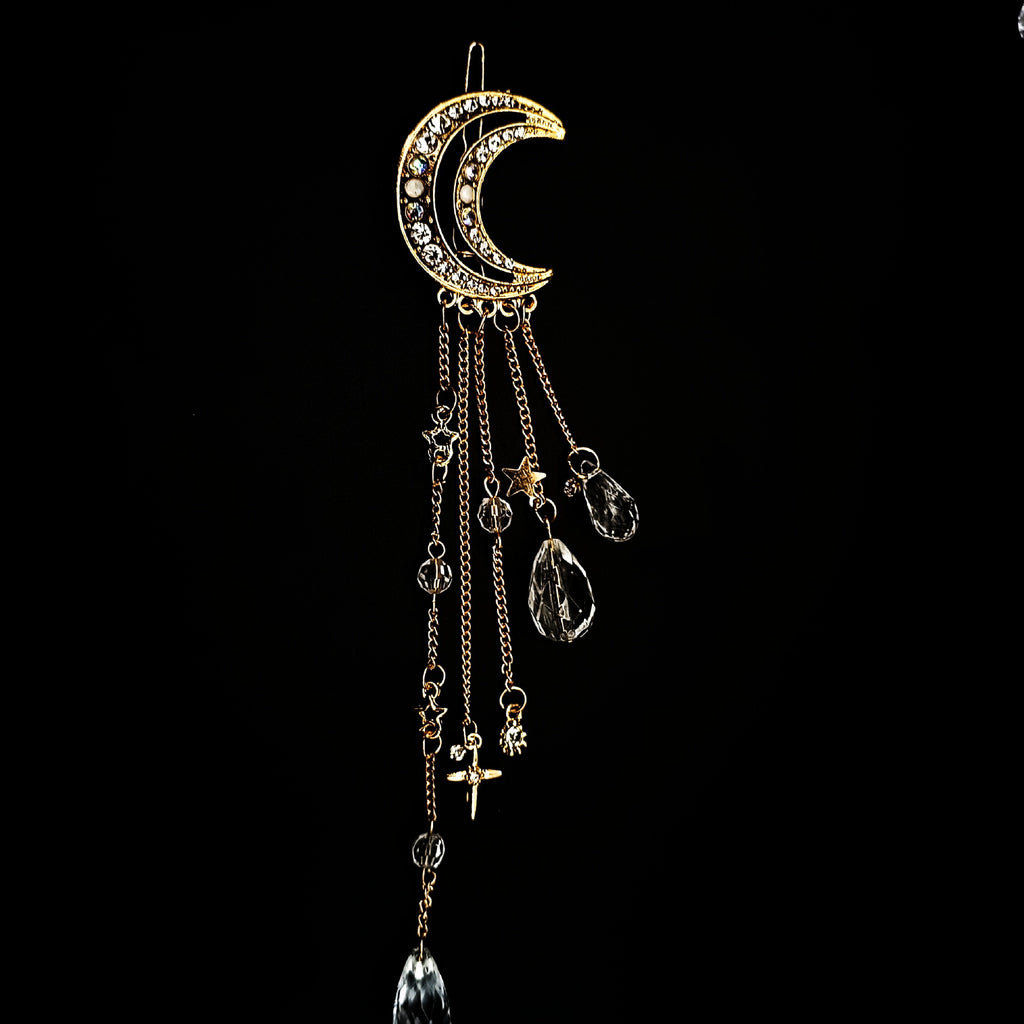 Diamond Studded Moon Tassel Five-pointed Star Pendant Side Clip