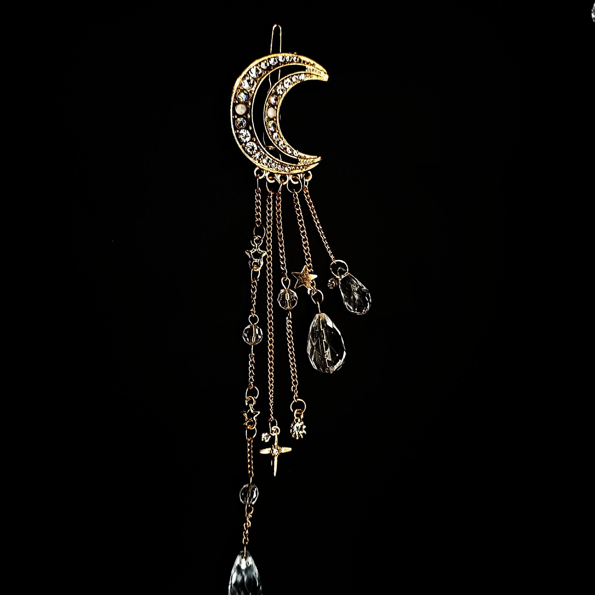 Diamond Studded Moon Tassel Five-pointed Star Pendant Side Clip