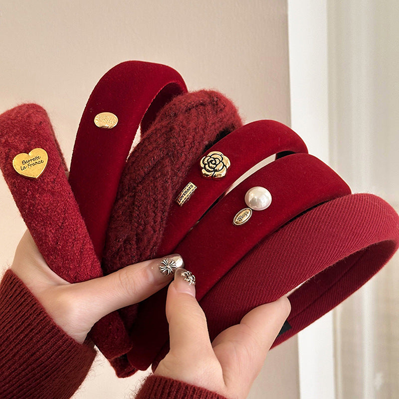 Red Autumn And Winter Sponge Headband High Skull Top High Sense