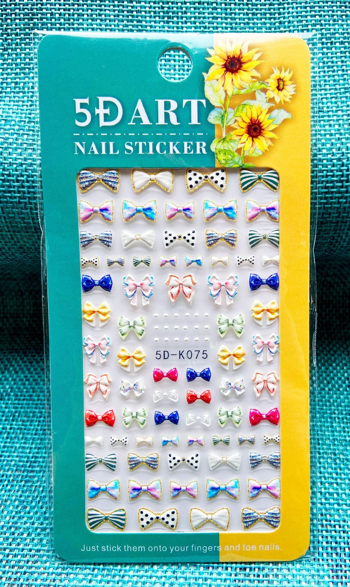 5D Art Embossed Nail Sticker Plaid Nail Sticker Three-dimensional Bow Nail Sticker Summer Nail Sticker