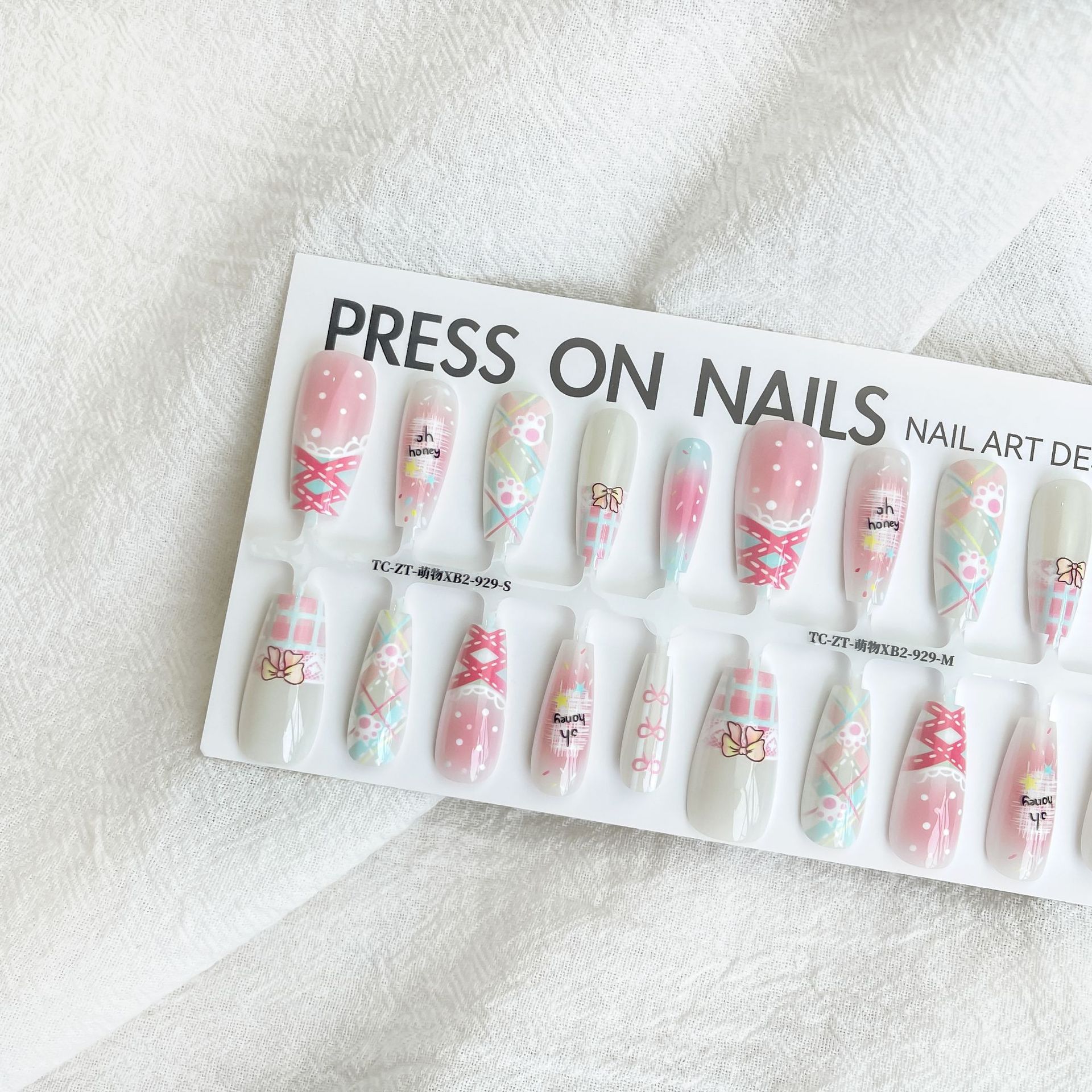 Press On Nails Dopamine Sweet Cool Style Bow French Fake Nail Tip