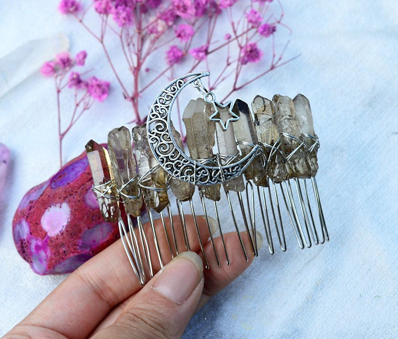 Premium Handmade Crown Moon Hollow Star Hair Comb