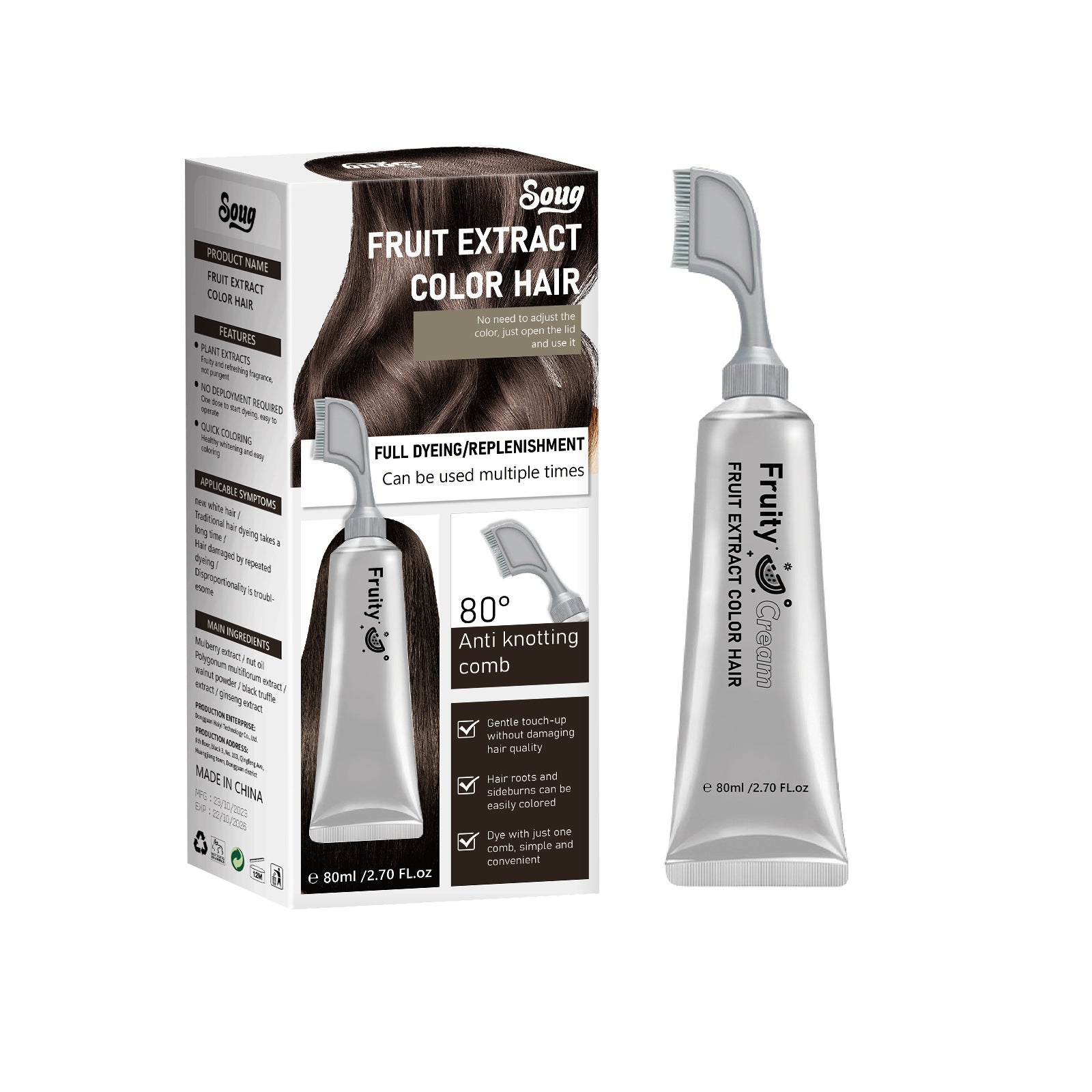 Fruit Comb Plant Hair Dye Black Hair Color Cream When Combed