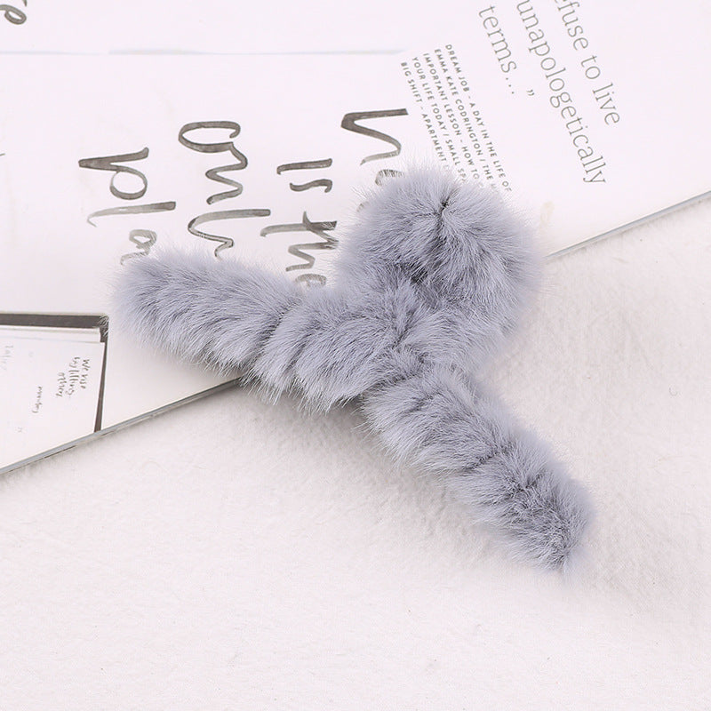 Simple Solid Color Plush Hairpin Women
