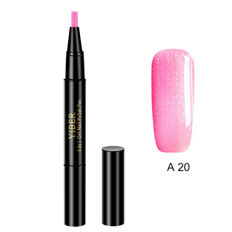Yiber 5pcs Nail Polish Pen 3 In 1 One Step Glue Pen Multicolor