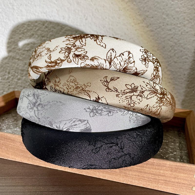 Champagne National Style Velvet Print Fine Sponge Headband