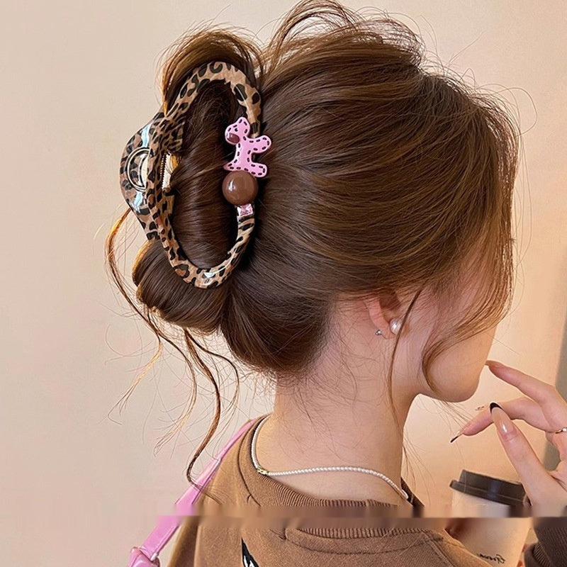 Leopard-Print Hollow-Out Cloud Hair Clip For Women Luxe High-End Style
