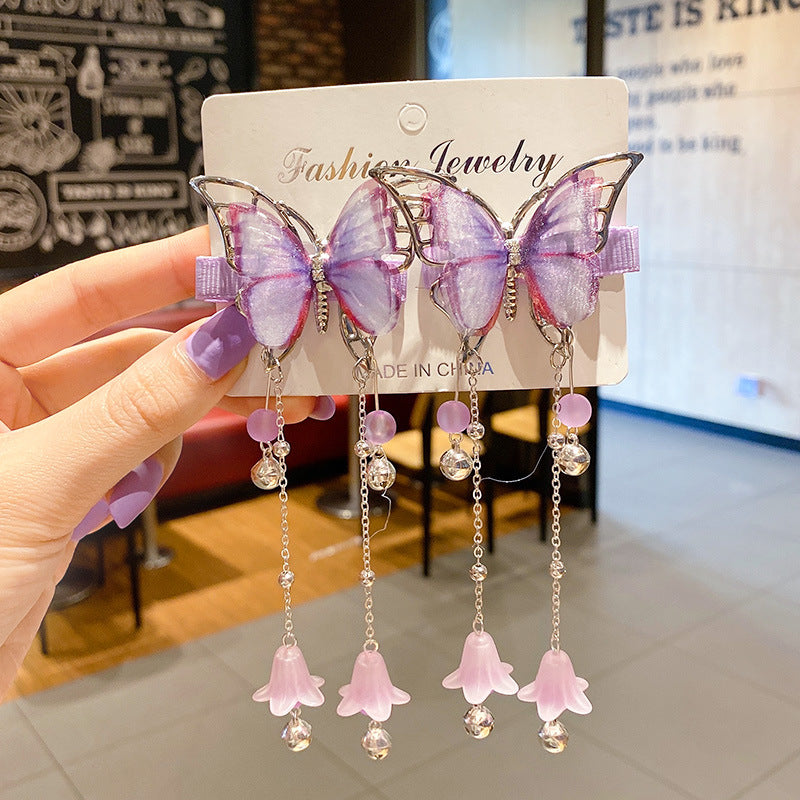 Bowknot Small Bells Tassel Rhinestone Hairpin