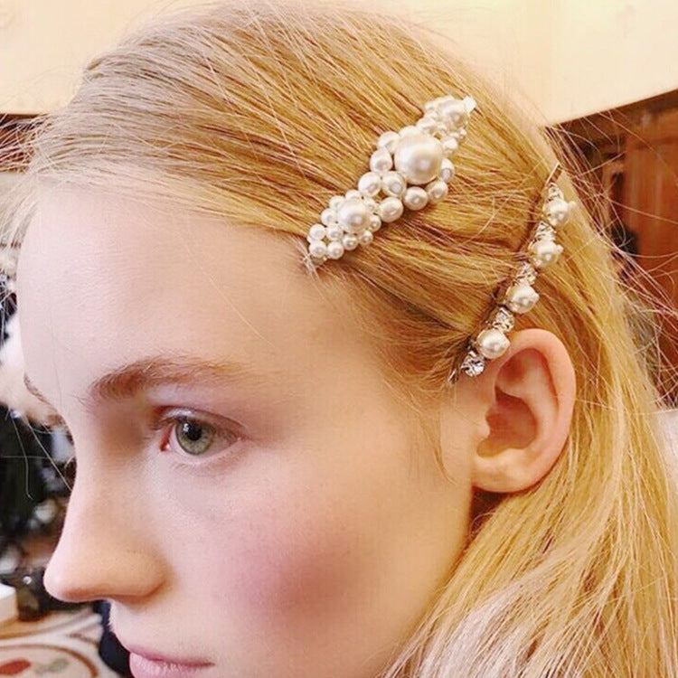 Pearl flower hairpin retro word clip bangs clip