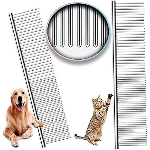 Dog Combs With Rounded Ends Stainless Steel Teeth Cat Comb For Removing Tangles And Knots Professional Grooming Tool For Long And Short Haired Dog Cat And Other Pets