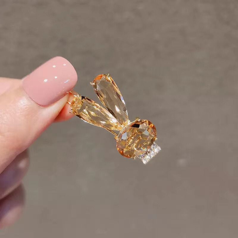 Korean Premium Rabbit Crystal Hairpin Side Frog Buckle